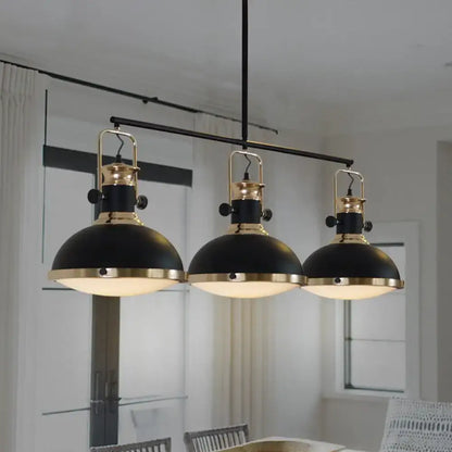 Industrial style black and brass 3 light kitchen ceiling light