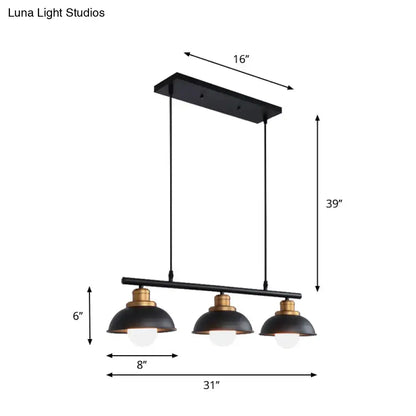 Industrial style black & brass 3 light fixture kitchen ceiling light