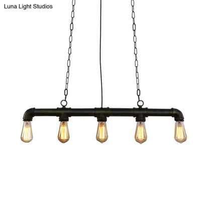 DecorBites™ Industrial Style Black Iron Pendant Lamp with Linear Piping - 3/5/10-Head Hanging Light for Island