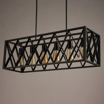 Industrial style black ironwork rectangular island light for kitchen