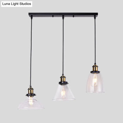 DecorBites™ Industrial Style Brass Pendant Light Kit with 3-Light Round/Barn/Admix Design, Clear Glass Hanging Lamps