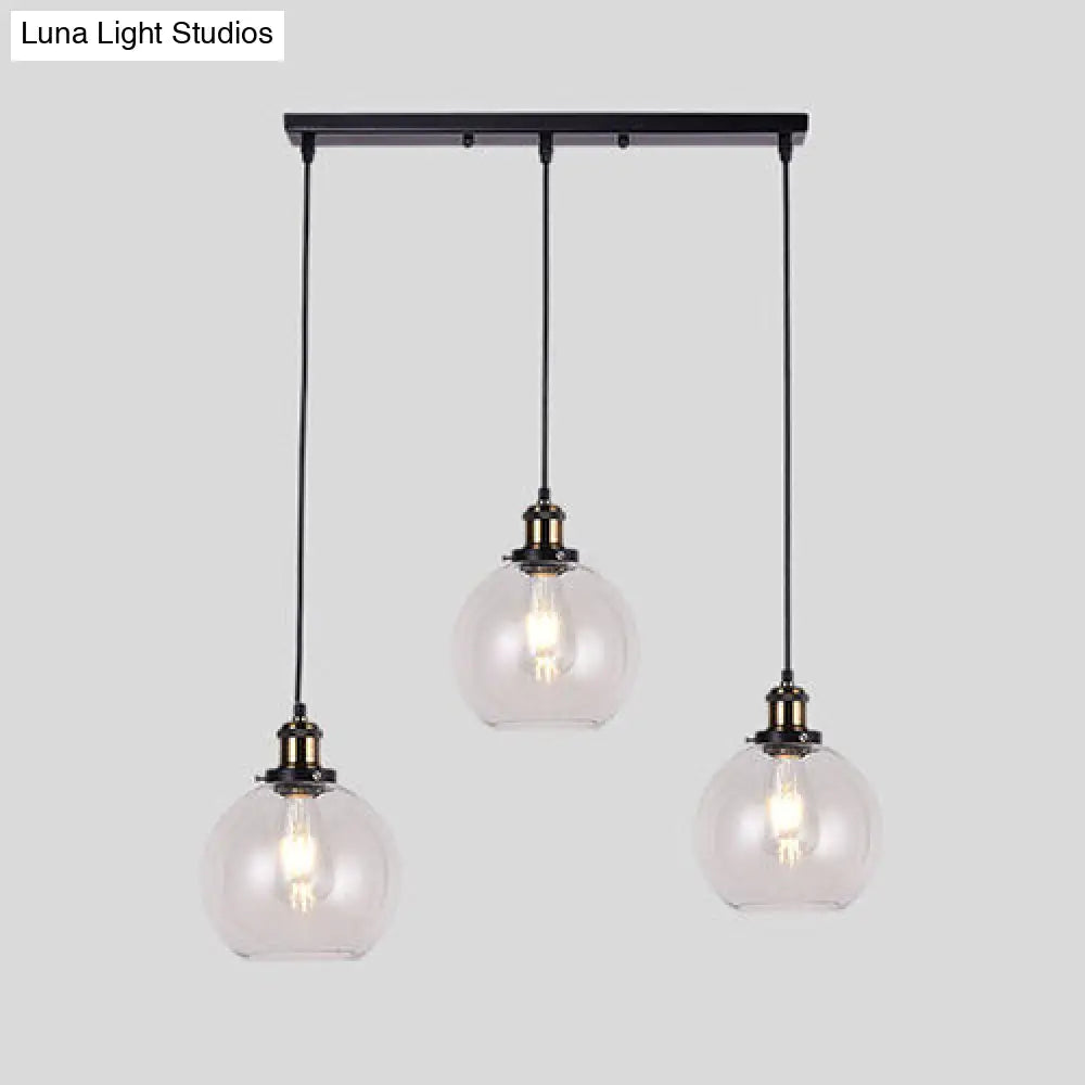 DecorBites™ Industrial Style Brass Pendant Light Kit with 3-Light Round/Barn/Admix Design, Clear Glass Hanging Lamps