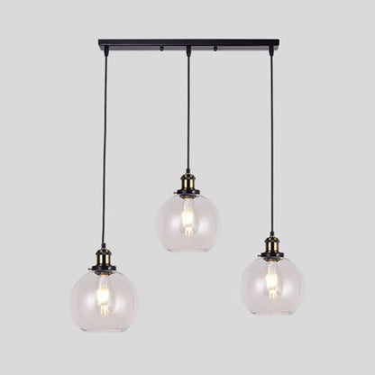 DecorBites™ Industrial Style Brass Pendant Light Kit with 3-Light Round/Barn/Admix Design, Clear Glass Hanging Lamps