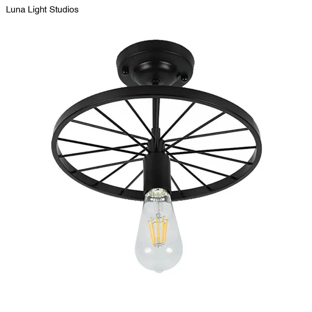 DecorBites™ Industrial Style Metal Semi Flush Ceiling Light with Black Finish - Bare Bulb Restaurant Fixture