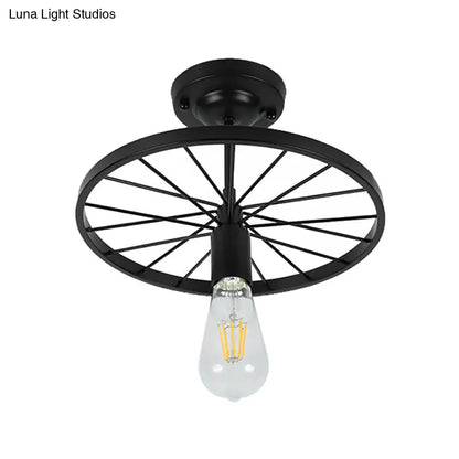 DecorBites™ Industrial Style Metal Semi Flush Ceiling Light with Black Finish - Bare Bulb Restaurant Fixture