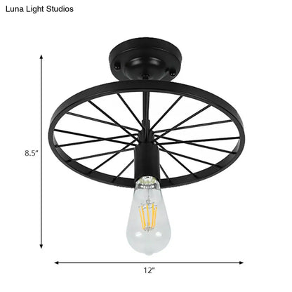 DecorBites™ Industrial Style Metal Semi Flush Ceiling Light with Black Finish - Bare Bulb Restaurant Fixture