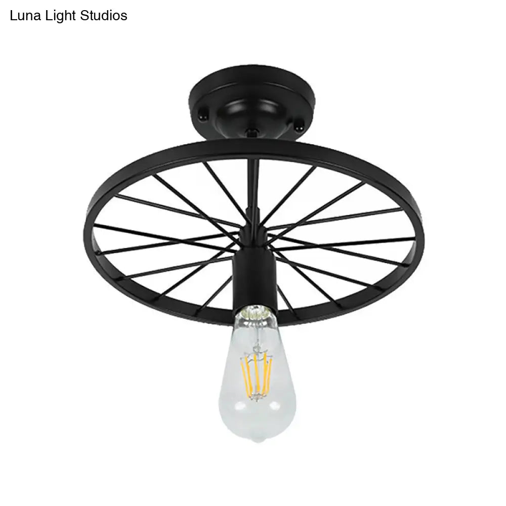 DecorBites™ Industrial Style Metal Semi Flush Ceiling Light with Black Finish - Bare Bulb Restaurant Fixture