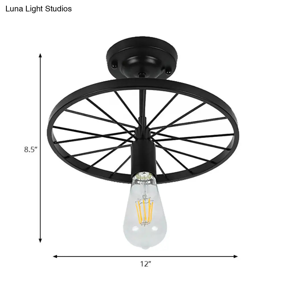 DecorBites™ Industrial Style Metal Semi Flush Ceiling Light with Black Finish - Bare Bulb Restaurant Fixture