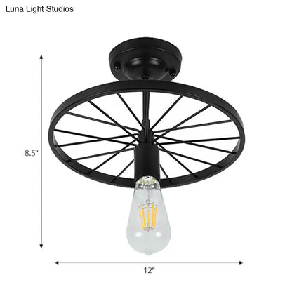 DecorBites™ Industrial Style Metal Semi Flush Ceiling Light with Black Finish - Bare Bulb Restaurant Fixture