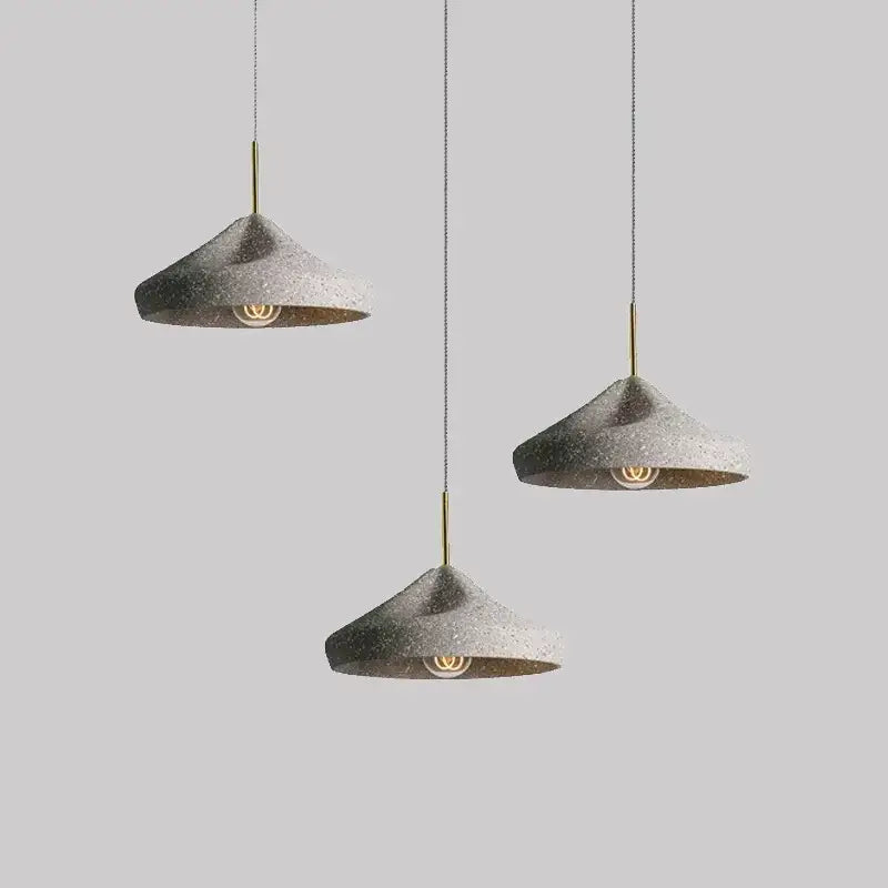 Industrial style pendant chandelier speckled gray & brass bedroom light
