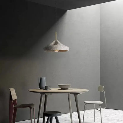 Industrial style pendant chandelier speckled gray & brass bedroom light