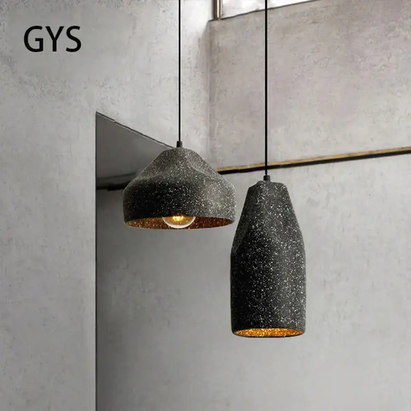 Industrial style pendant chandelier speckled gray & brass bedroom light