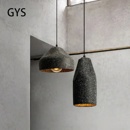 Industrial style pendant chandelier speckled gray & brass bedroom light