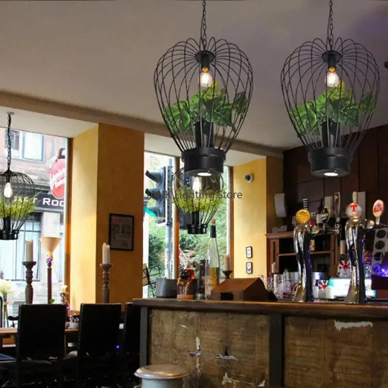 Industrial style planting black iron pendant lamp dining room