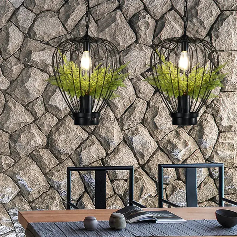 Industrial style planting black iron pendant lamp dining room