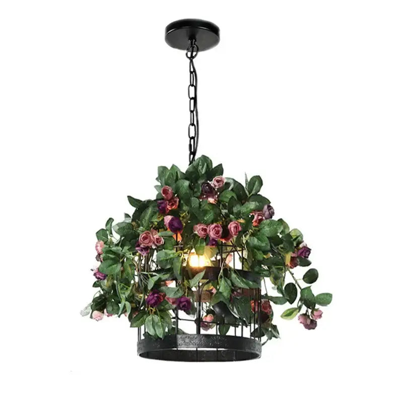 Industrial style rose chandelier dining room floral iron pendant