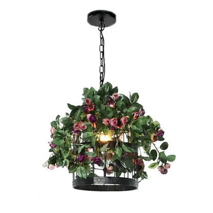 Industrial style rose chandelier dining room floral iron pendant