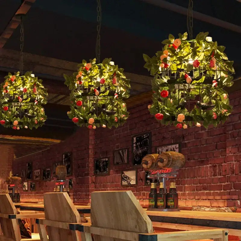 Industrial style rose chandelier dining room floral iron pendant
