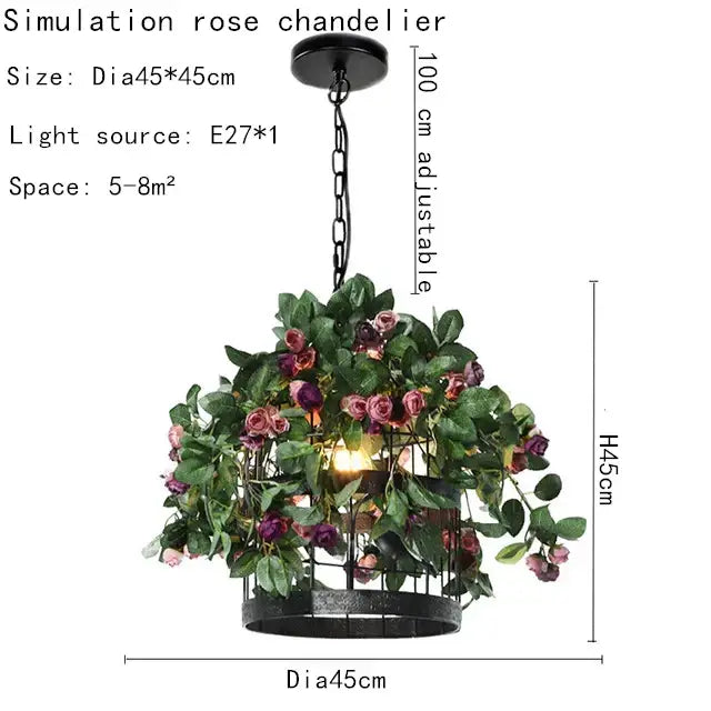 Industrial style rose chandelier dining room floral iron pendant