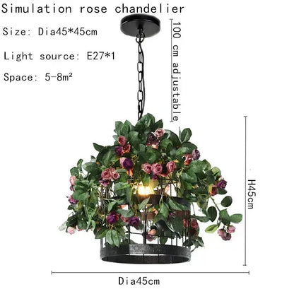 Industrial style rose chandelier dining room floral iron pendant
