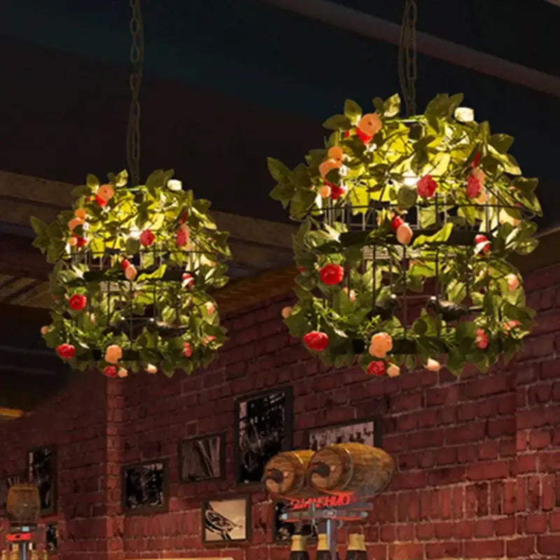 Industrial style rose chandelier dining room floral iron pendant