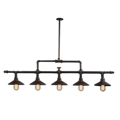 Industrial style rust pendant light with red valve – dining room