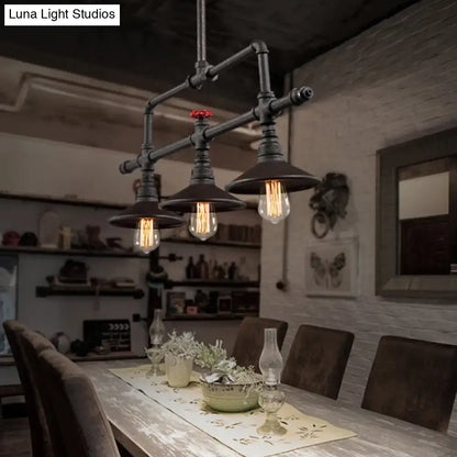 Industrial style rust pendant light with red valve – dining room