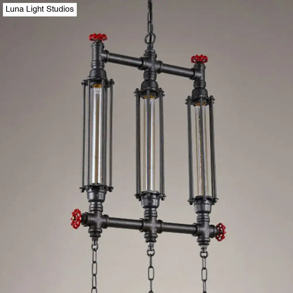 Industrial style tubular black pendant light dining room set