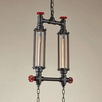 Industrial style tubular black pendant light dining room set