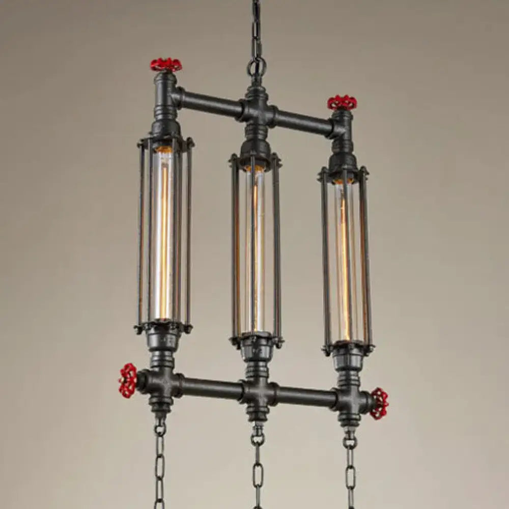 Industrial style tubular black pendant light dining room set