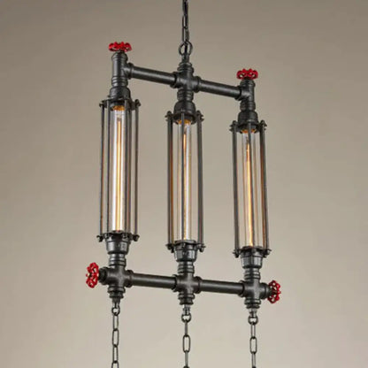 Industrial style tubular black pendant light dining room set