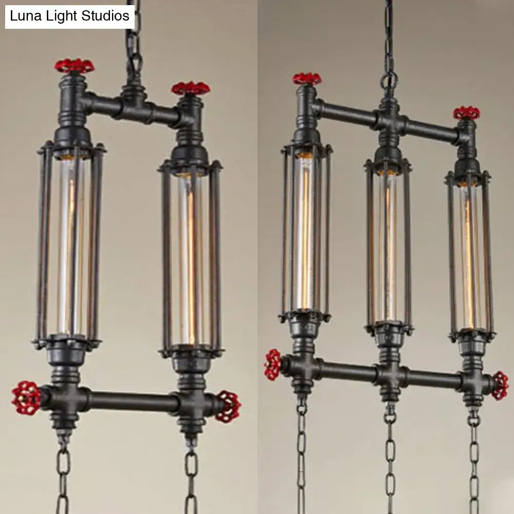 Industrial style tubular black pendant light dining room set