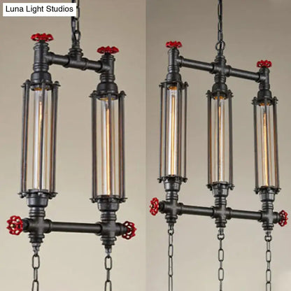 Industrial style tubular black pendant light dining room set