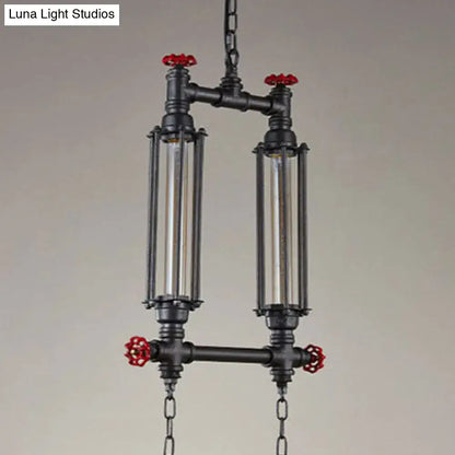 Industrial style tubular black pendant light dining room set