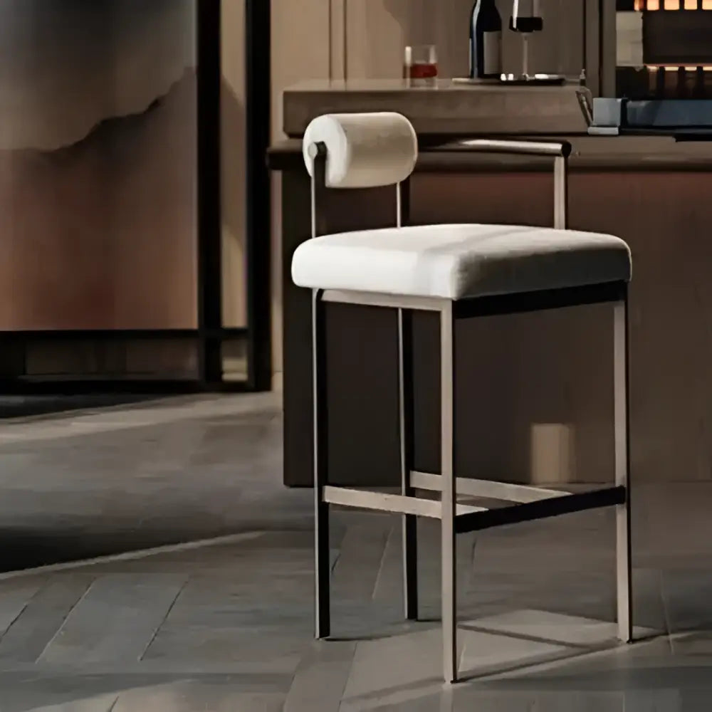 Industrial style white upholstered bar chair dining room high stool