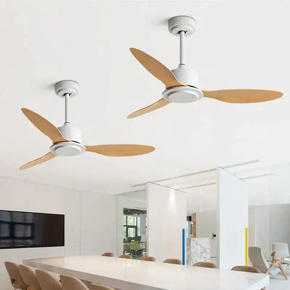 Industrial style white & wood ceiling fan with remote control bedroom