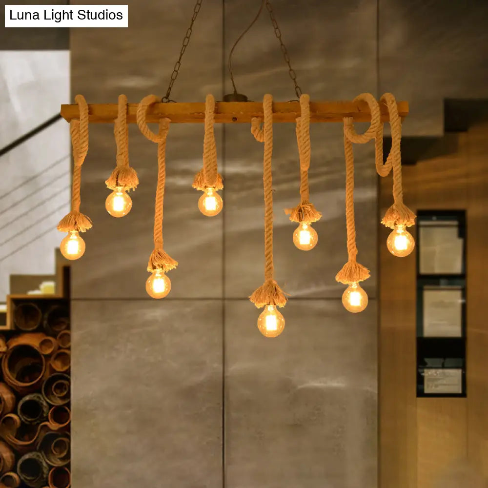 DecorBites™ Industrial-Style Wood Beige Island Chandelier - 8-Light Linear Pendant Lamp for Dining Room