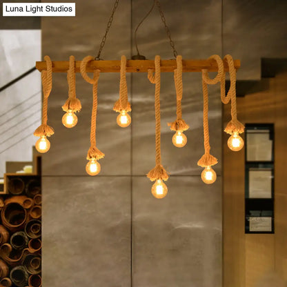 DecorBites™ Industrial-Style Wood Beige Island Chandelier - 8-Light Linear Pendant Lamp for Dining Room