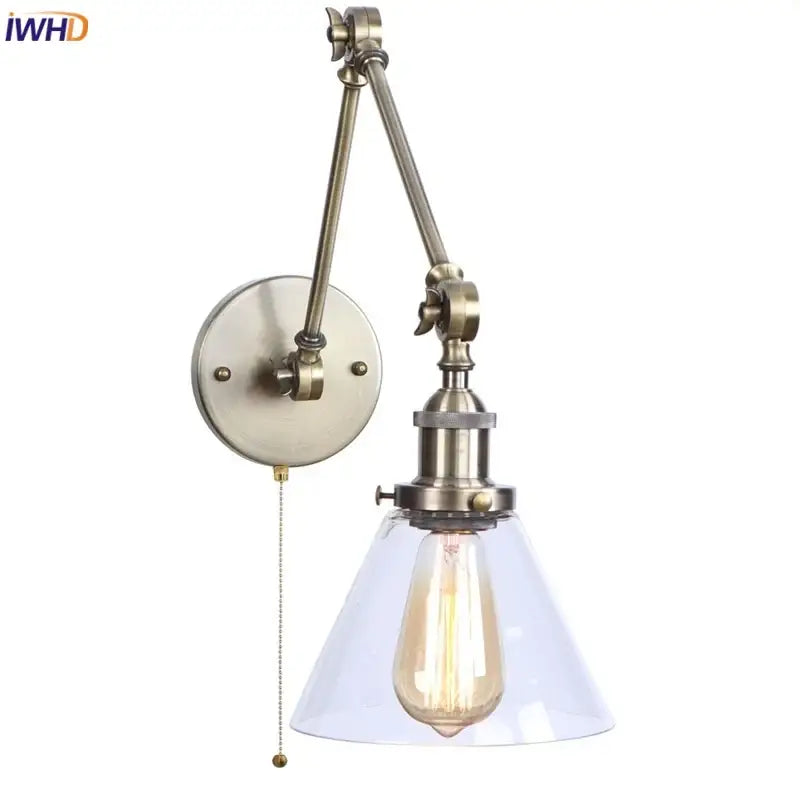 Industrial swing arm loft lamp antique brass bedroom sconce