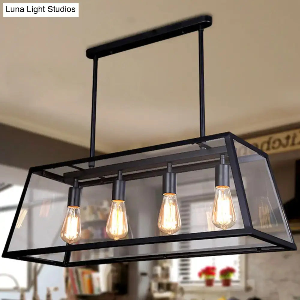 Industrial trapezoid black island lamp with clear glass kitchen light