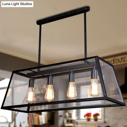 Industrial trapezoid black island lamp with clear glass kitchen light