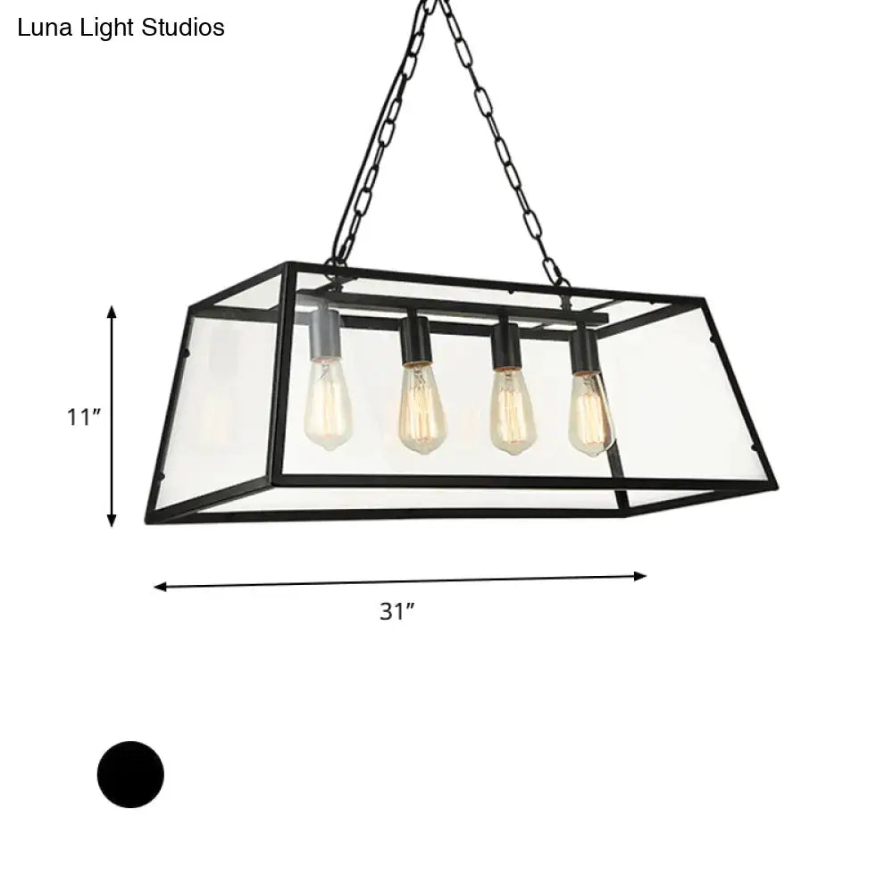 Industrial trapezoid black island lamp with clear glass kitchen light
