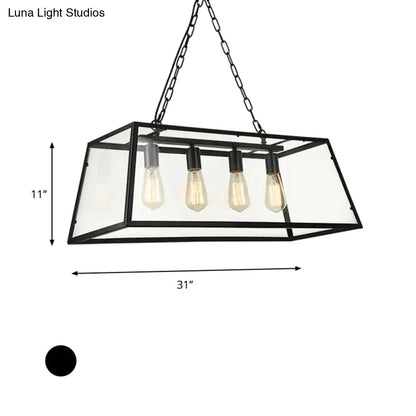 Industrial trapezoid black island lamp with clear glass kitchen light