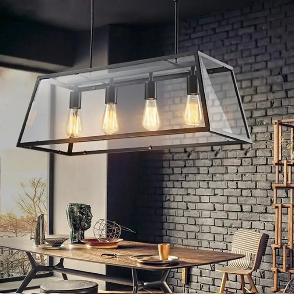Industrial trapezoid black island lamp with clear glass kitchen light