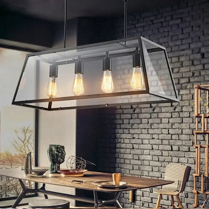 Industrial trapezoid black island lamp with clear glass kitchen light