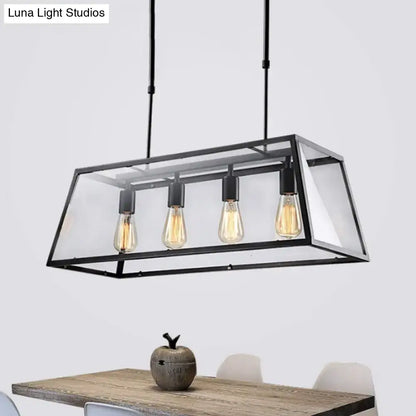 Industrial trapezoid black island lamp with clear glass kitchen light