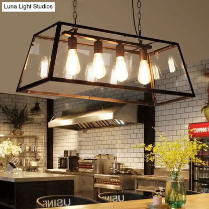 Industrial trapezoid black island lamp with clear glass kitchen light