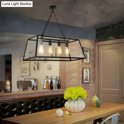 Industrial trapezoid black island lamp with clear glass kitchen light