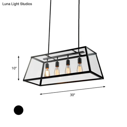 Industrial trapezoid black island lamp with clear glass kitchen light