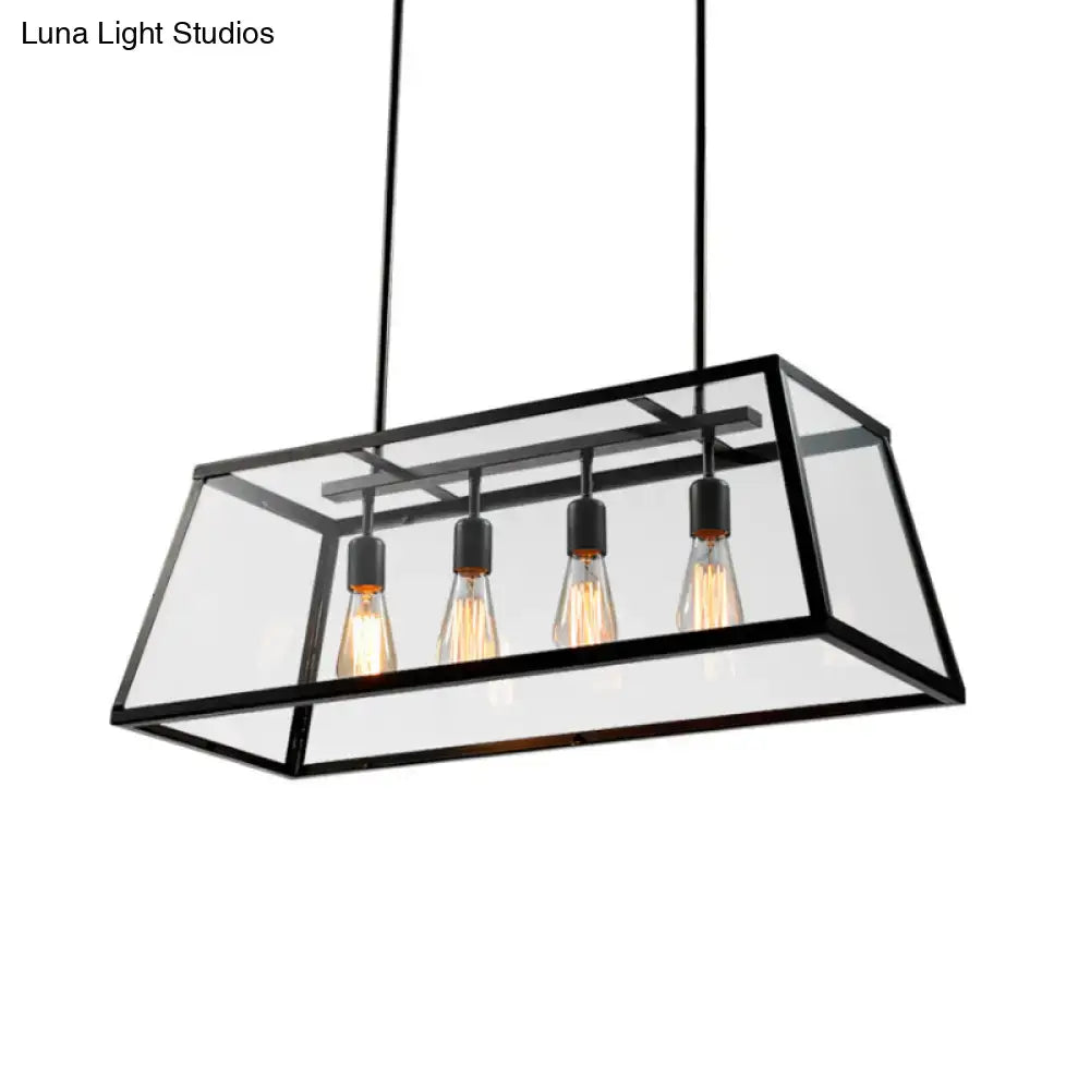 Industrial trapezoid black island lamp with clear glass kitchen light
